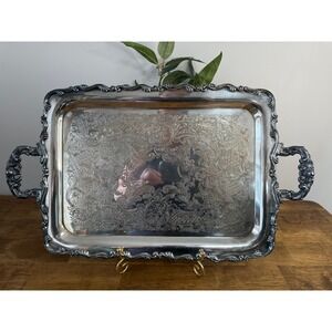 Vintage Wm A Rogers Silverplate Serving Tray Ornate Floral Handled Platter